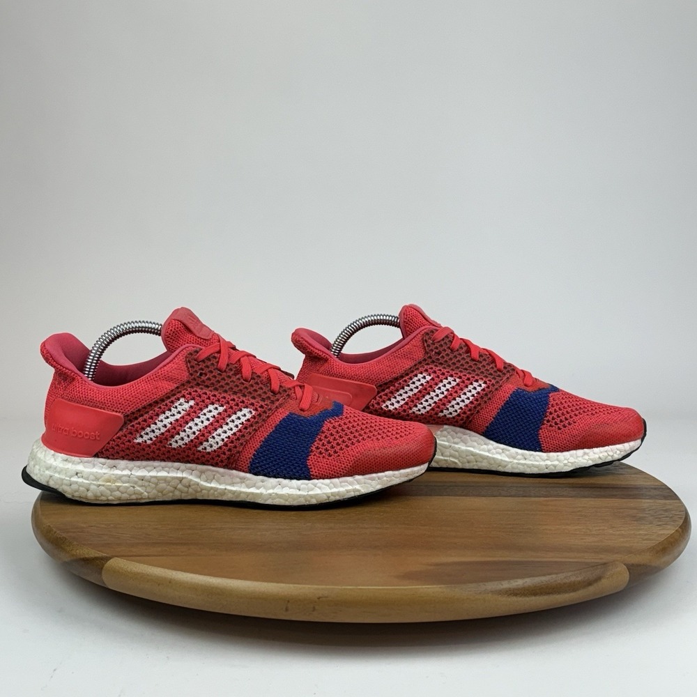 Womens Adidas Ultraboost‎ ST Shock Red Blue Knit Running Sneakers Shoes Size 8 M